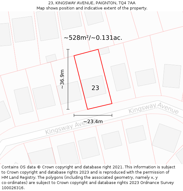 23, KINGSWAY AVENUE, PAIGNTON, TQ4 7AA: Plot and title map