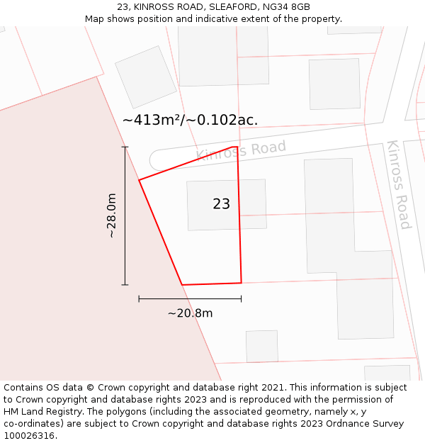 23, KINROSS ROAD, SLEAFORD, NG34 8GB: Plot and title map