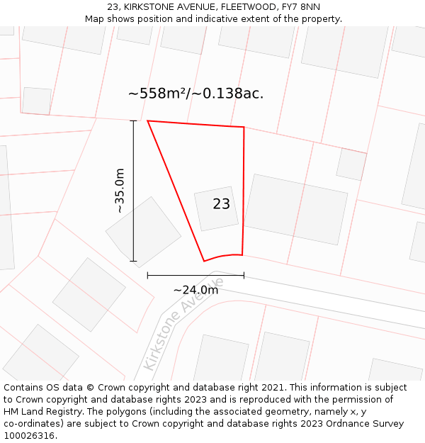 23, KIRKSTONE AVENUE, FLEETWOOD, FY7 8NN: Plot and title map