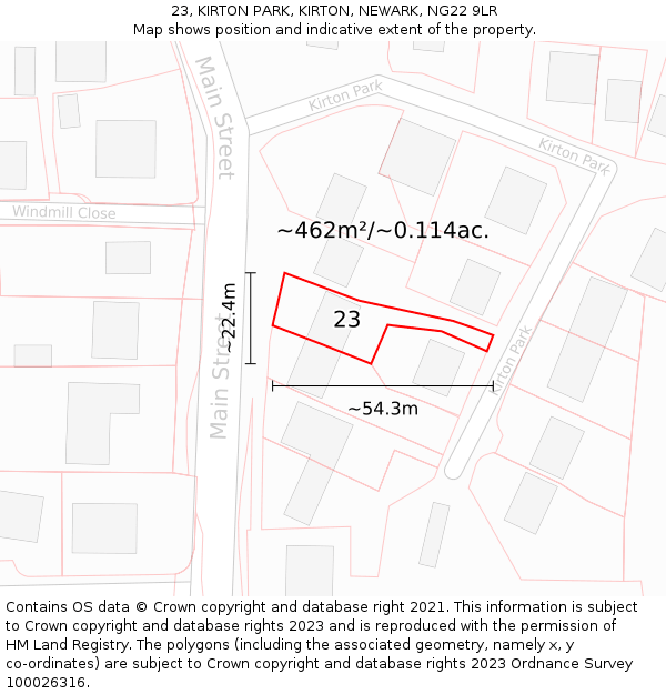 23, KIRTON PARK, KIRTON, NEWARK, NG22 9LR: Plot and title map