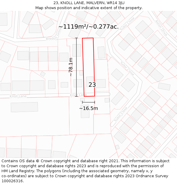 23, KNOLL LANE, MALVERN, WR14 3JU: Plot and title map