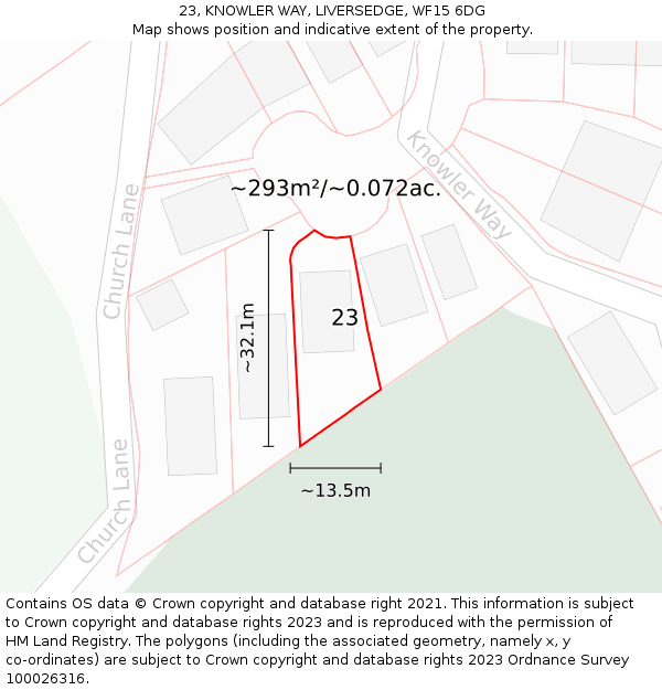 23, KNOWLER WAY, LIVERSEDGE, WF15 6DG: Plot and title map