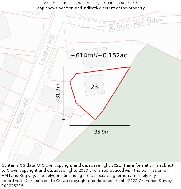 23, LADDER HILL, WHEATLEY, OXFORD, OX33 1SX: Plot and title map