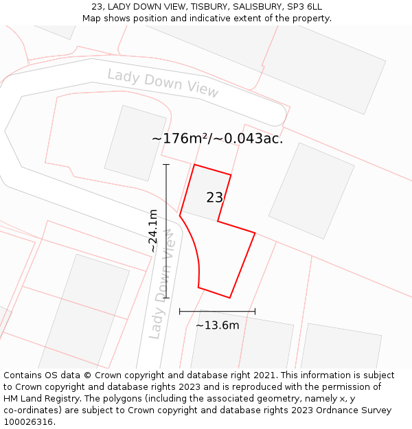 23, LADY DOWN VIEW, TISBURY, SALISBURY, SP3 6LL: Plot and title map