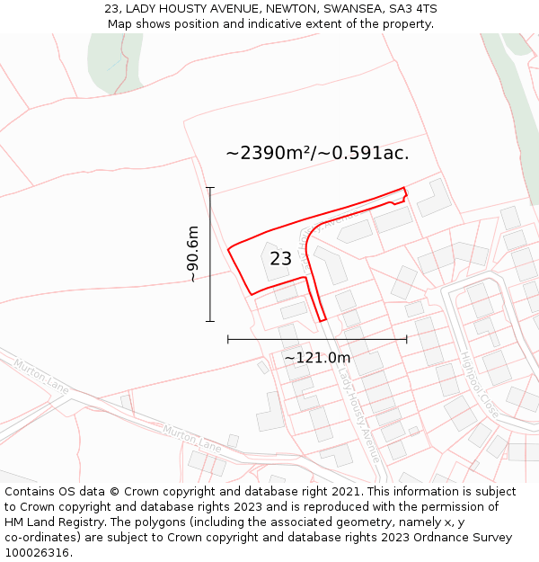 23, LADY HOUSTY AVENUE, NEWTON, SWANSEA, SA3 4TS: Plot and title map