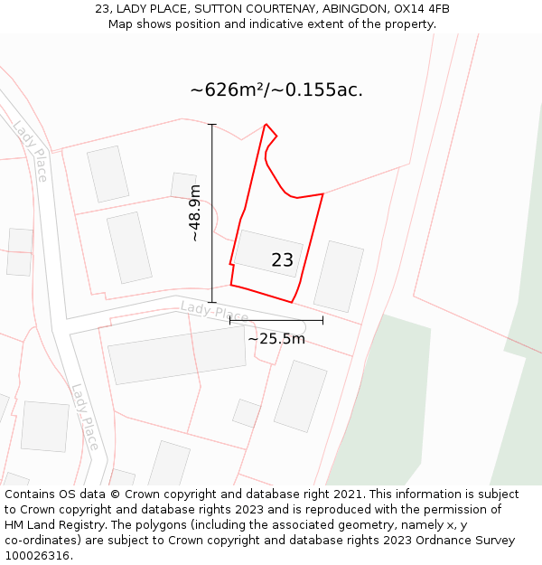 23, LADY PLACE, SUTTON COURTENAY, ABINGDON, OX14 4FB: Plot and title map