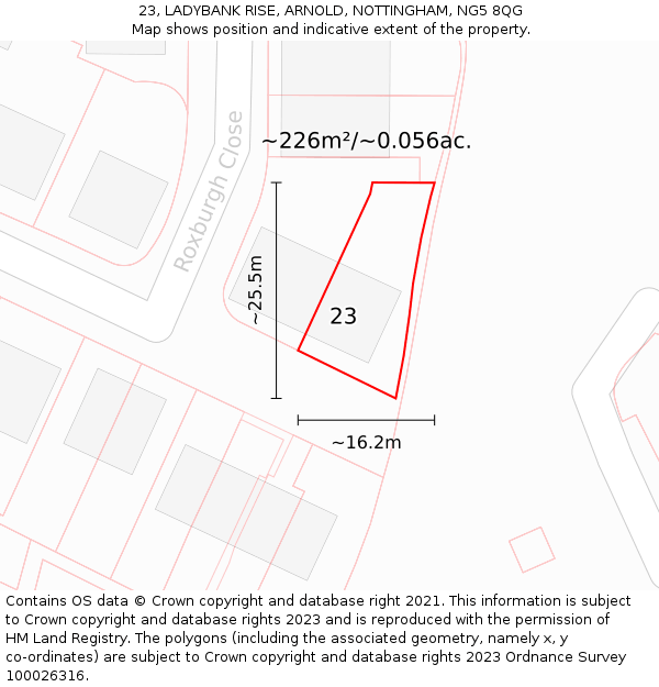 23, LADYBANK RISE, ARNOLD, NOTTINGHAM, NG5 8QG: Plot and title map