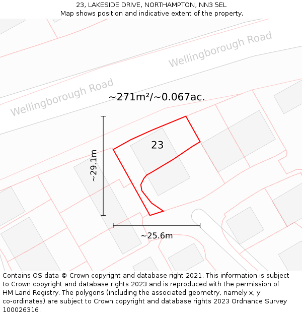 23, LAKESIDE DRIVE, NORTHAMPTON, NN3 5EL: Plot and title map