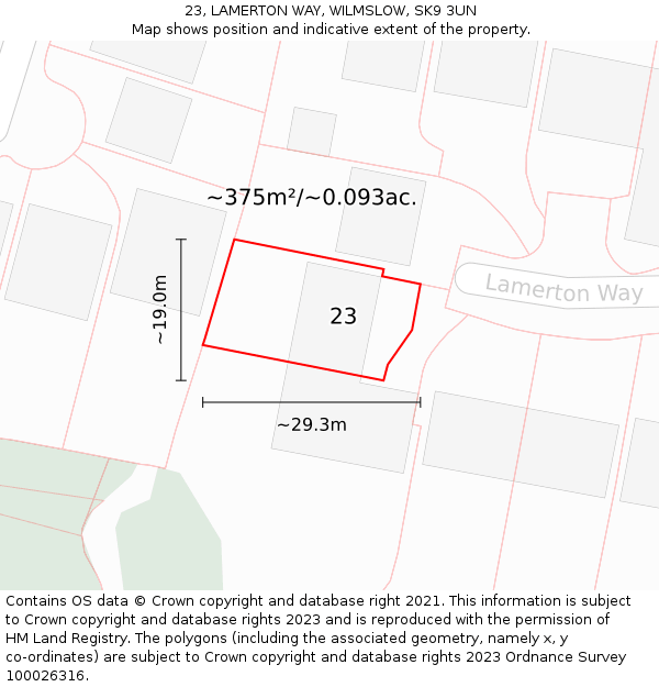 23, LAMERTON WAY, WILMSLOW, SK9 3UN: Plot and title map