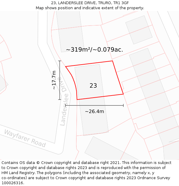 23, LANDERSLEE DRIVE, TRURO, TR1 3GF: Plot and title map