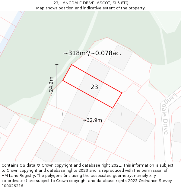 23, LANGDALE DRIVE, ASCOT, SL5 8TQ: Plot and title map