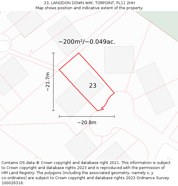 23, LANGDON DOWN WAY, TORPOINT, PL11 2HH: Plot and title map