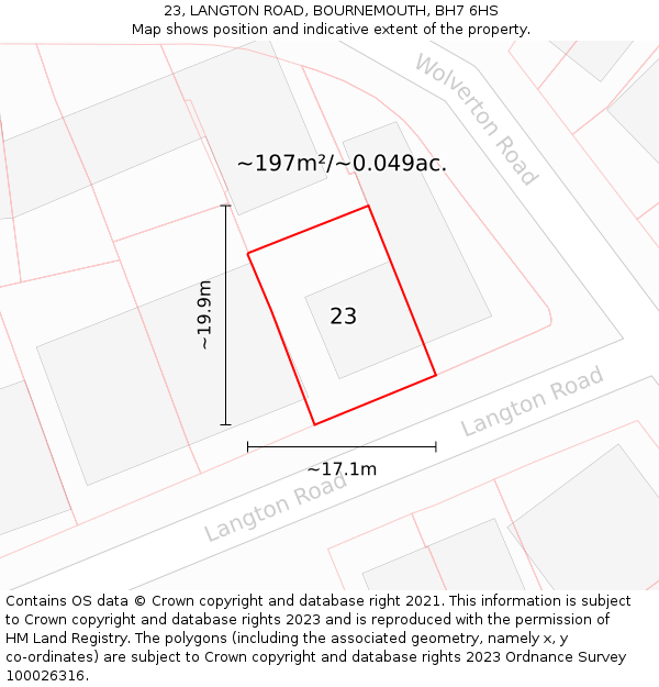 23, LANGTON ROAD, BOURNEMOUTH, BH7 6HS: Plot and title map