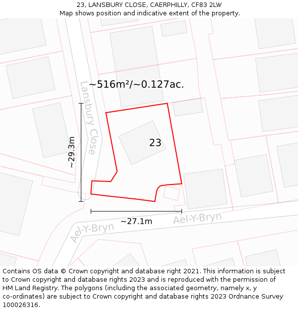23, LANSBURY CLOSE, CAERPHILLY, CF83 2LW: Plot and title map