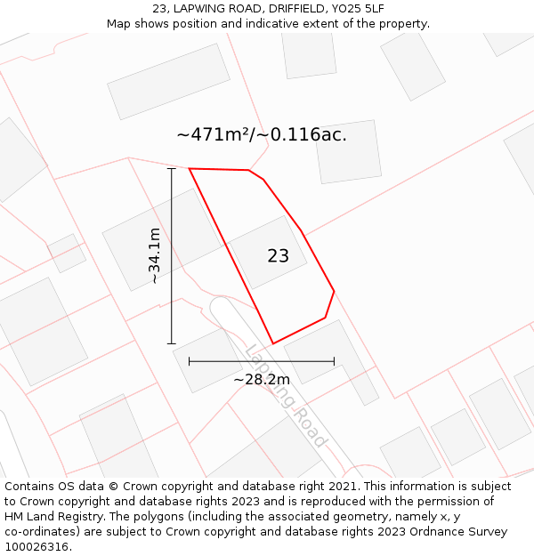 23, LAPWING ROAD, DRIFFIELD, YO25 5LF: Plot and title map