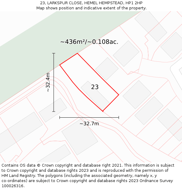 23, LARKSPUR CLOSE, HEMEL HEMPSTEAD, HP1 2HP: Plot and title map