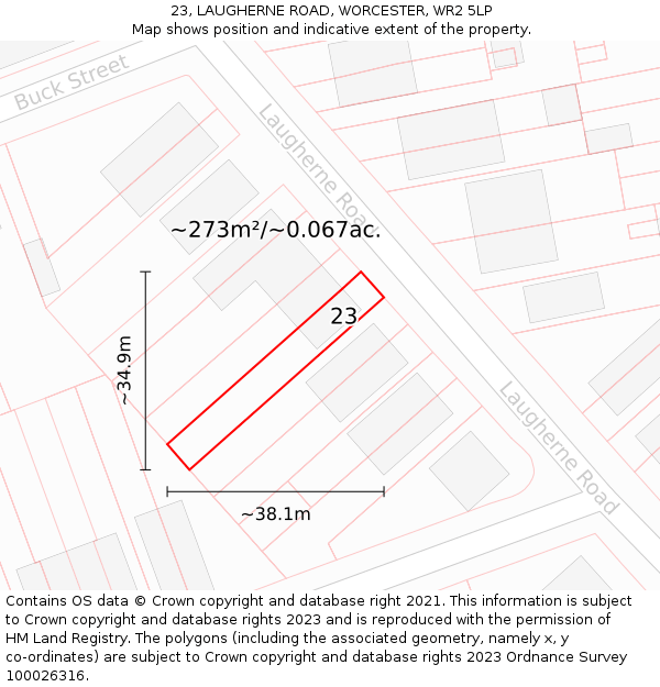 23, LAUGHERNE ROAD, WORCESTER, WR2 5LP: Plot and title map