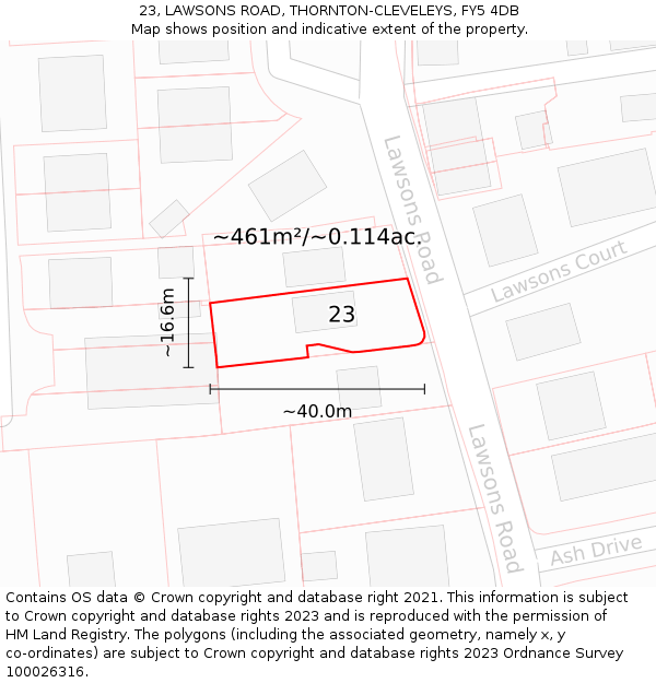 23, LAWSONS ROAD, THORNTON-CLEVELEYS, FY5 4DB: Plot and title map