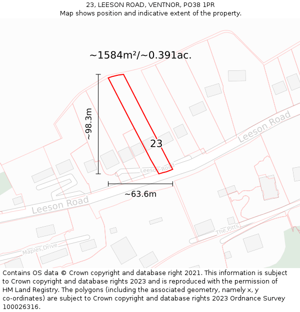 23, LEESON ROAD, VENTNOR, PO38 1PR: Plot and title map