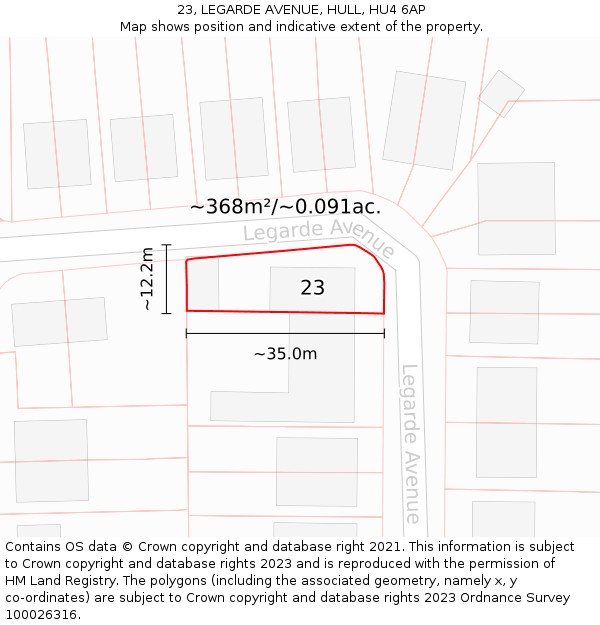 23, LEGARDE AVENUE, HULL, HU4 6AP: Plot and title map