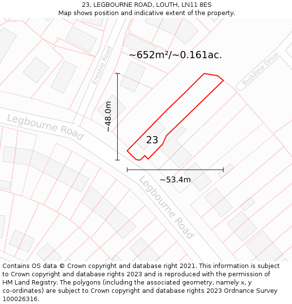 23, LEGBOURNE ROAD, LOUTH, LN11 8ES: Plot and title map