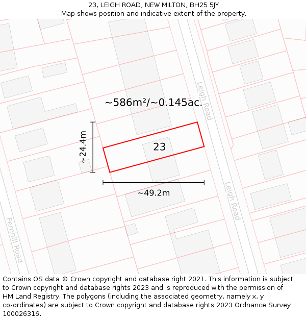 23, LEIGH ROAD, NEW MILTON, BH25 5JY: Plot and title map