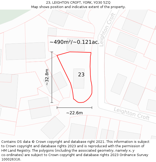 23, LEIGHTON CROFT, YORK, YO30 5ZQ: Plot and title map