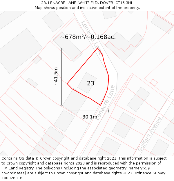 23, LENACRE LANE, WHITFIELD, DOVER, CT16 3HL: Plot and title map