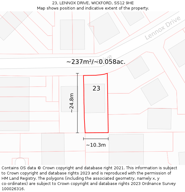23, LENNOX DRIVE, WICKFORD, SS12 9HE: Plot and title map