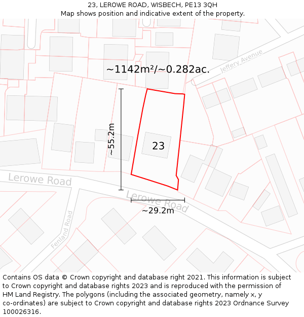 23, LEROWE ROAD, WISBECH, PE13 3QH: Plot and title map