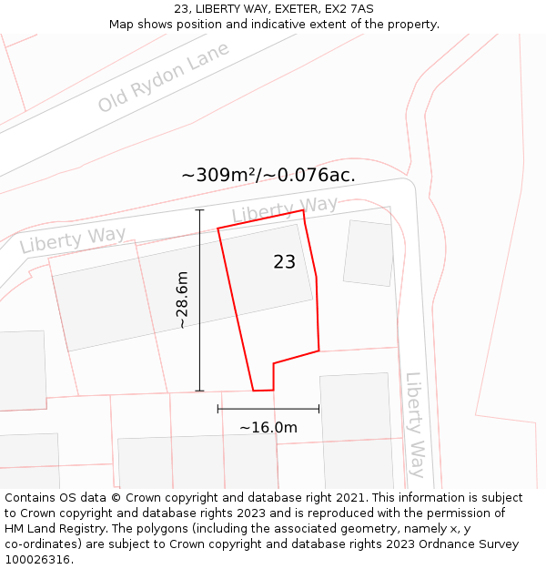 23, LIBERTY WAY, EXETER, EX2 7AS: Plot and title map