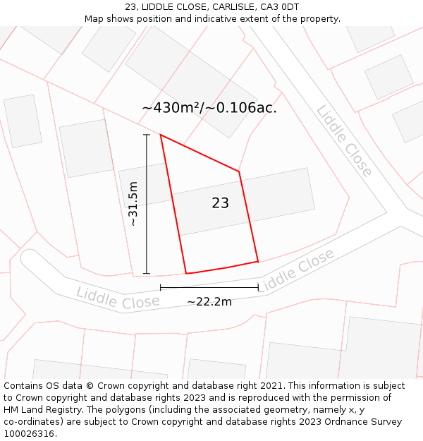 23, LIDDLE CLOSE, CARLISLE, CA3 0DT: Plot and title map