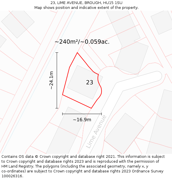 23, LIME AVENUE, BROUGH, HU15 1SU: Plot and title map