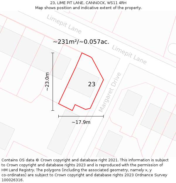 23, LIME PIT LANE, CANNOCK, WS11 4RH: Plot and title map