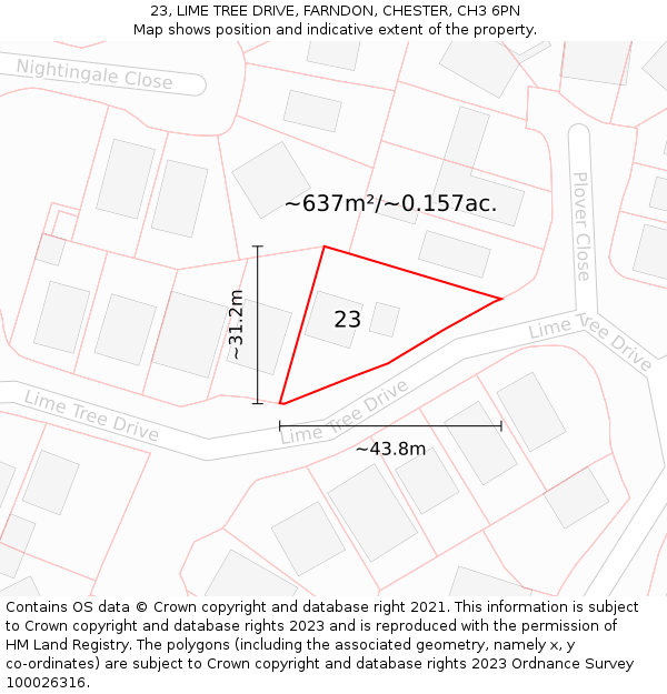 23, LIME TREE DRIVE, FARNDON, CHESTER, CH3 6PN: Plot and title map