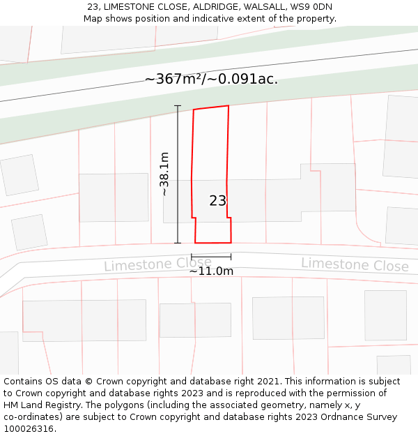 23, LIMESTONE CLOSE, ALDRIDGE, WALSALL, WS9 0DN: Plot and title map
