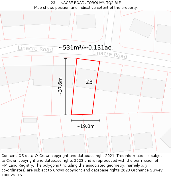 23, LINACRE ROAD, TORQUAY, TQ2 8LF: Plot and title map