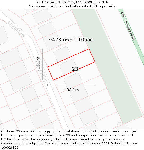 23, LINGDALES, FORMBY, LIVERPOOL, L37 7HA: Plot and title map