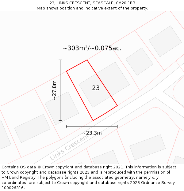 23, LINKS CRESCENT, SEASCALE, CA20 1RB: Plot and title map