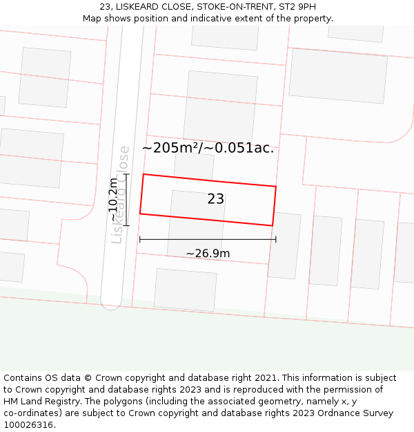 23, LISKEARD CLOSE, STOKE-ON-TRENT, ST2 9PH: Plot and title map