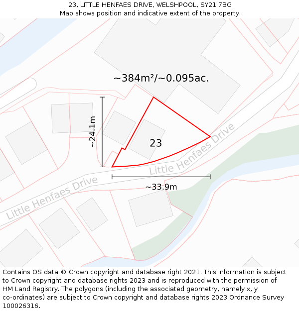 23, LITTLE HENFAES DRIVE, WELSHPOOL, SY21 7BG: Plot and title map