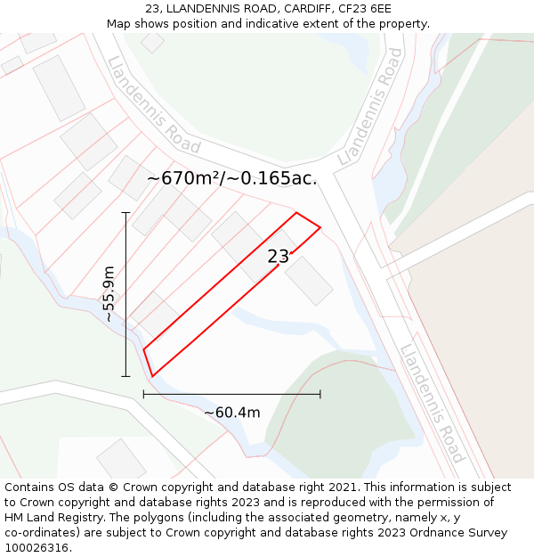 23, LLANDENNIS ROAD, CARDIFF, CF23 6EE: Plot and title map