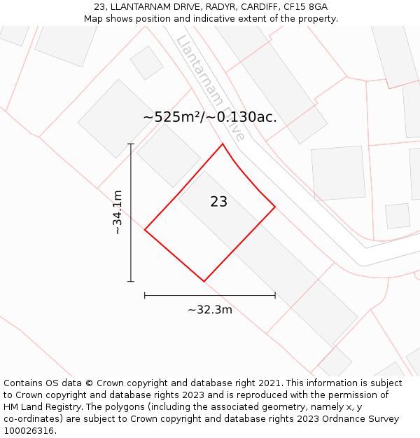 23, LLANTARNAM DRIVE, RADYR, CARDIFF, CF15 8GA: Plot and title map