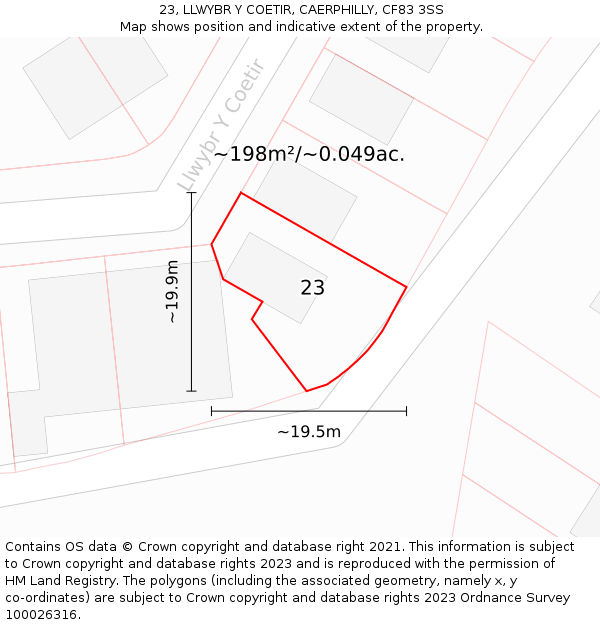 23, LLWYBR Y COETIR, CAERPHILLY, CF83 3SS: Plot and title map