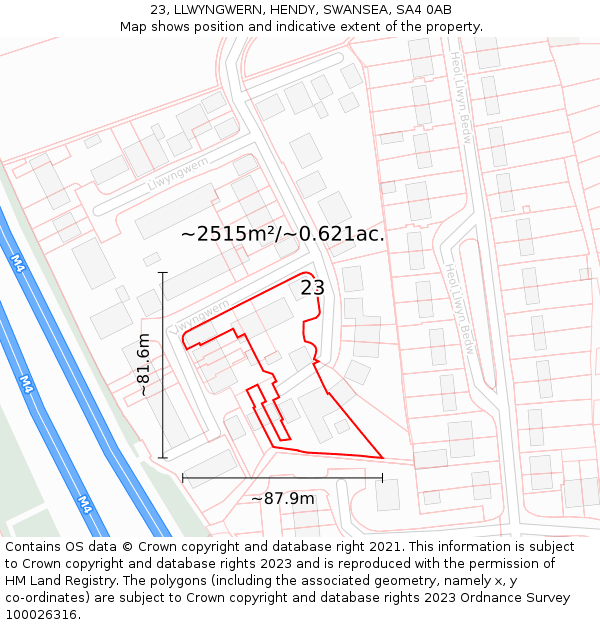 23, LLWYNGWERN, HENDY, SWANSEA, SA4 0AB: Plot and title map