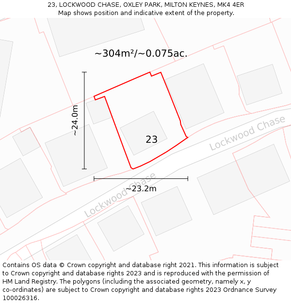 23, LOCKWOOD CHASE, OXLEY PARK, MILTON KEYNES, MK4 4ER: Plot and title map