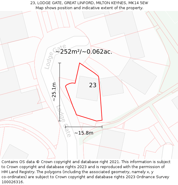 23, LODGE GATE, GREAT LINFORD, MILTON KEYNES, MK14 5EW: Plot and title map