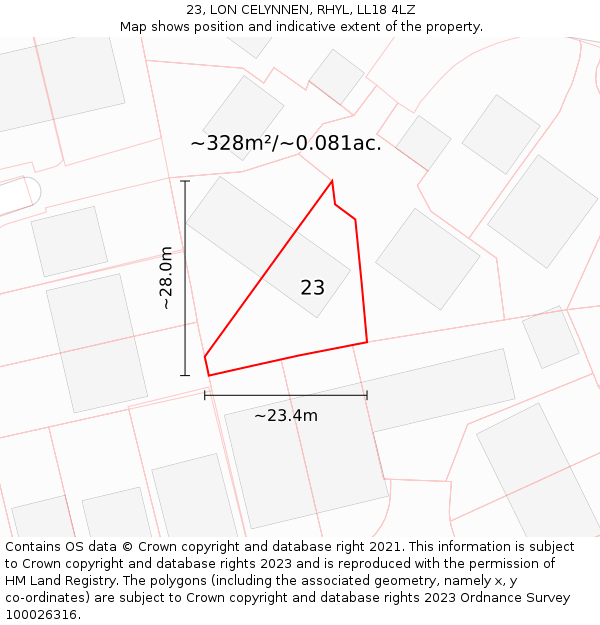 23, LON CELYNNEN, RHYL, LL18 4LZ: Plot and title map