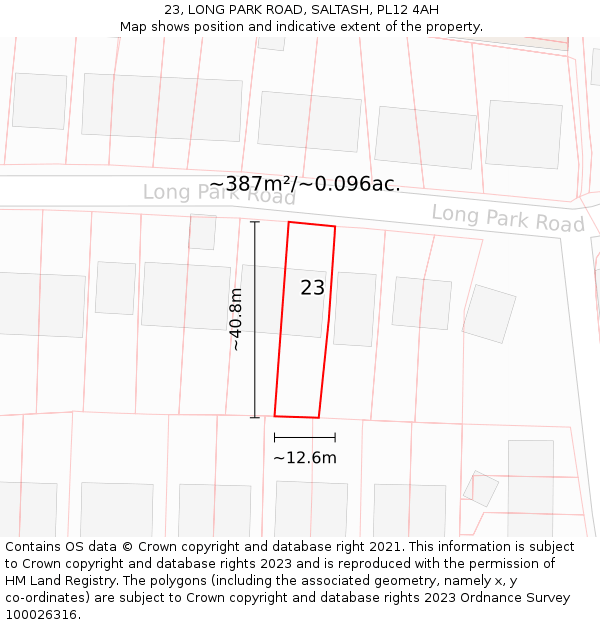 23, LONG PARK ROAD, SALTASH, PL12 4AH: Plot and title map