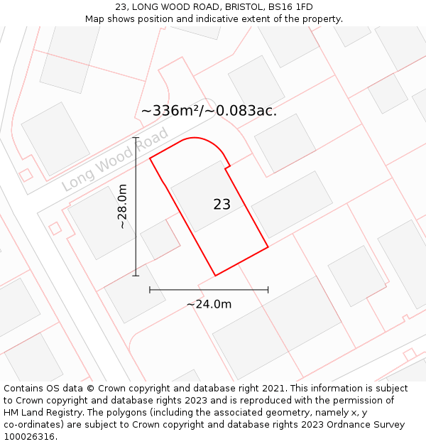 23, LONG WOOD ROAD, BRISTOL, BS16 1FD: Plot and title map